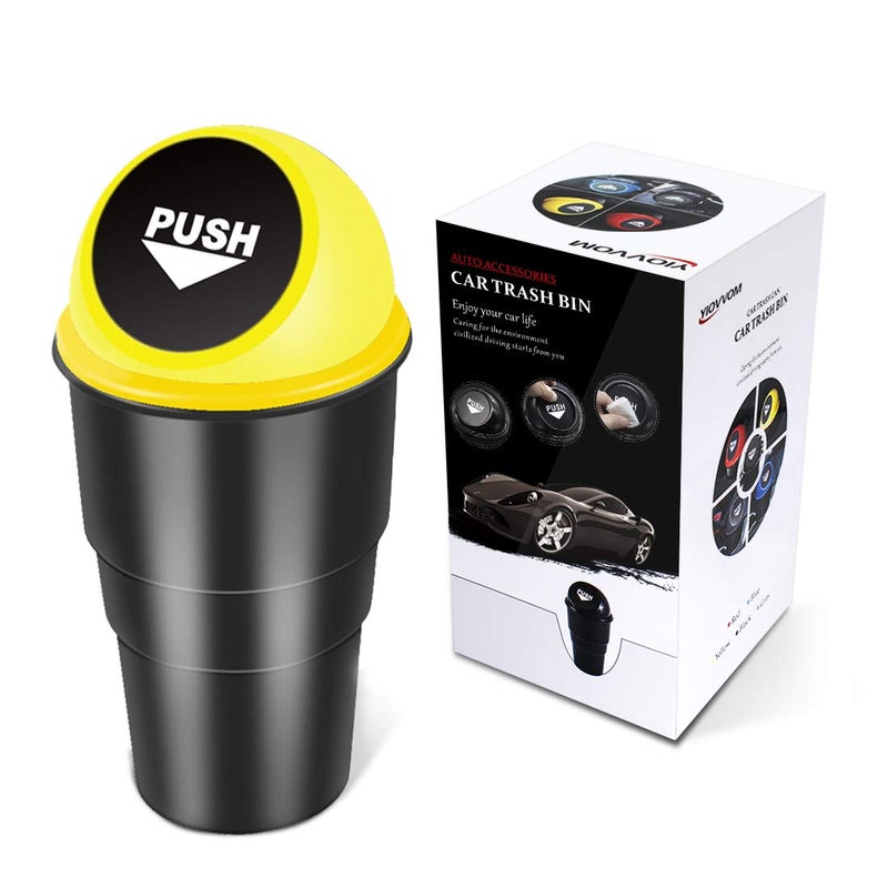 YIOVVOM Car Trash Can Bin with Lid, Mini Garbage Cans for Back seat Leakproof Vehicle Automotive Cup Holder Car trashcan, Small Trash Bin for Automotive Office Home Kitchen (Yellow001) - Image 1